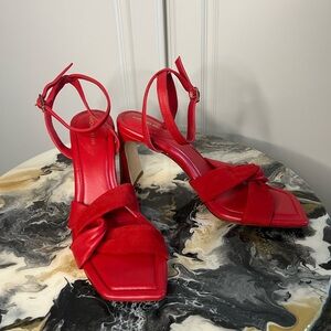 Antonio Melani Nikki Red Leather and Suede Sandals